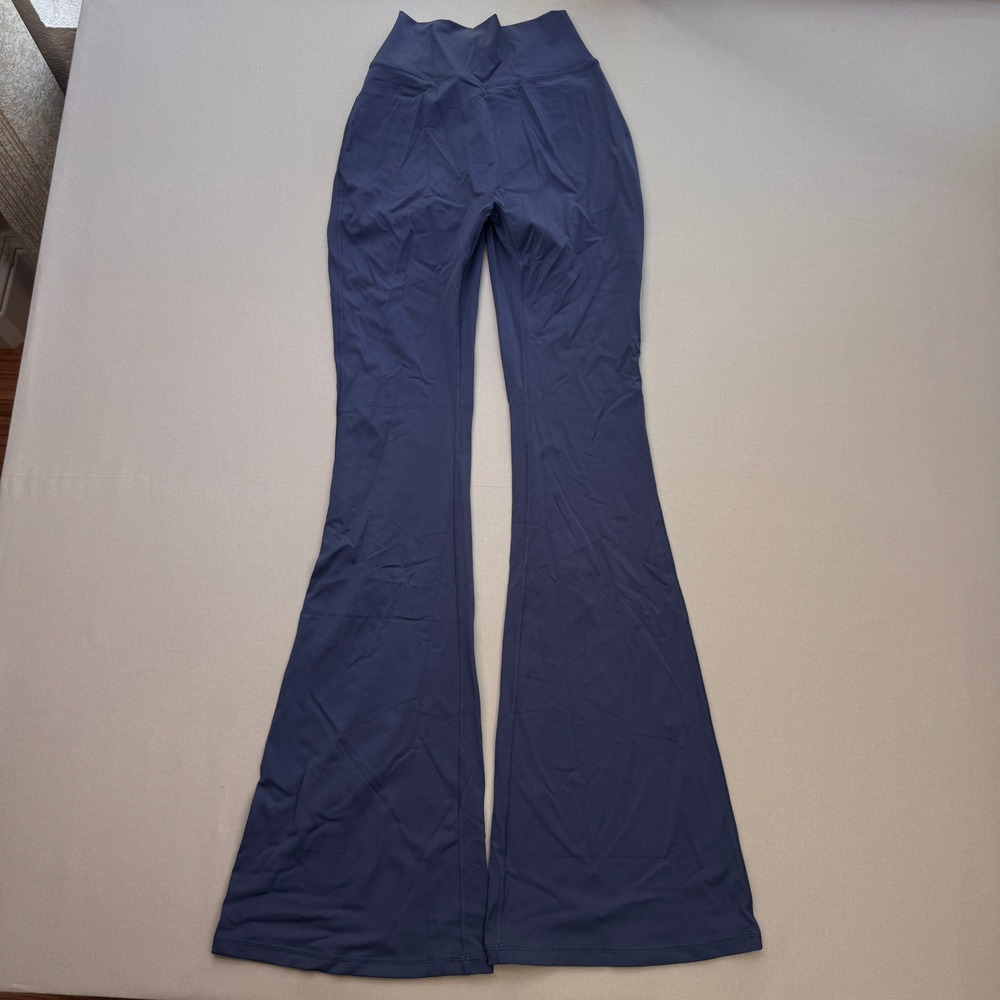 Navy Blue High Waisted Flare Leggings Butt Scrunch Cargo Pocket Yoga Pants M